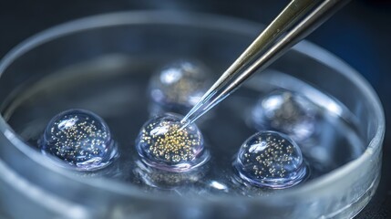 Stem cell research- nuclear transfer being carried out on several embryonic stem cells for cloning