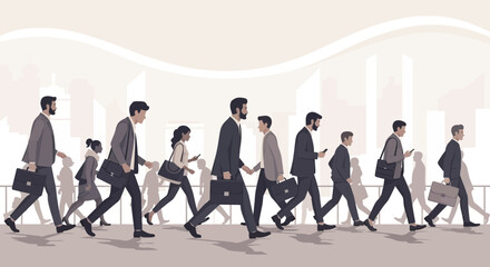 Commuting Crowd Business Professionals Walking to Work in the City.