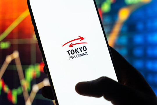 Tokyo Stock Exchange logo is displayed on the screen of a smartphone, in Bangalore, India, on February 12, 2026