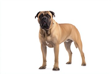 Obraz premium Bulldog stands on white background showing calm stance during a studio shoot