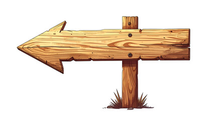 Wooden signpost with arrow pointing left. Features visible wood grain, screws, and grass