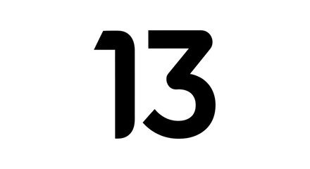 Black Number Thirteen on White Background.
