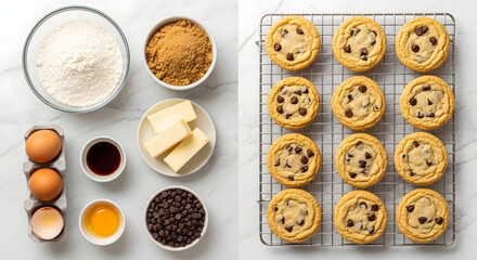 Obraz premium Flat lay with raw materials + finished products