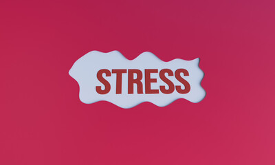 3D Illustration of Stress Word on Fluid Wave Shape, Red Abstract Background