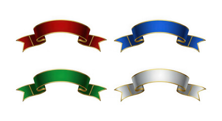 Colorful ribbon banners with golden accents isolated on transparent background