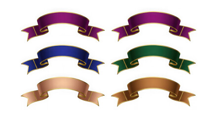 Collection of colorful ribbons with golden accents isolated on transparent background
