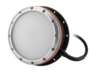 Naklejka premium Circular light panel with frosted lens and multiple mounting holes.