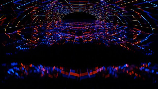 3D animation of flying through a glowing crystal tunnel in deep space. Seamless loop for music festivals, DJ sets, nightclub visuals, meditation apps, and live performances. 4K quality.