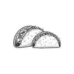 Two tacos in hand drawn sketch style on white background