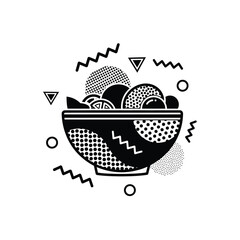 Fruit bowl with abstract Memphis style decoration and dots