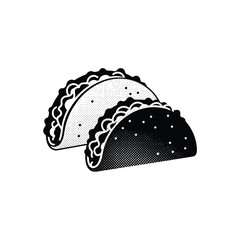 Two hard shell tacos with textured filling and seasoning on white background
