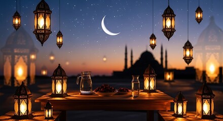 Obraz premium Ramadan Night Lanterns Mosque.