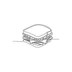 Sandwich one line continuous drawing food in minimal art style