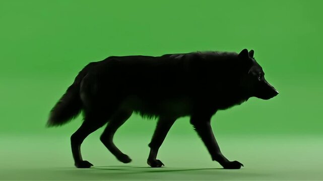 Realistic black wolf walking on a green screen background perfect for compositing into dynamic scenes and visual effects projects wild animal footage stock video