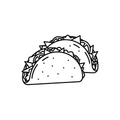 Outline icon of two Mexican tacos filled with ingredients served together isolated