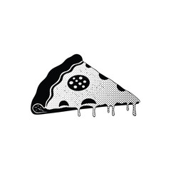 Black and white illustration of melted cheese pizza slice