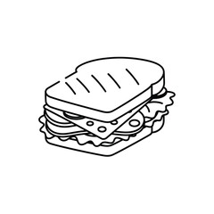 A line drawing of a sandwich with lettuce and meat