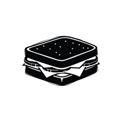 Black and white illustration of a toasted sandwich on white background