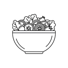 Line drawing of a bowl filled with fruit and leaves  healthy food concept
