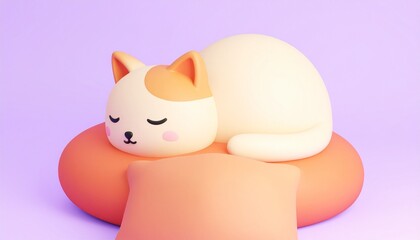 Adorable 3D Render of a Sleeping Cat on Pillows.