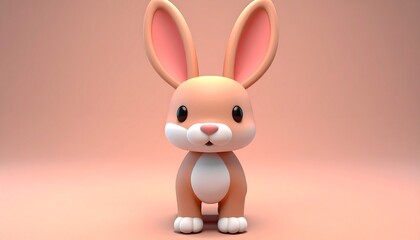 Adorable 3D Render of a Cartoon Rabbit on Pink Background.