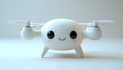 Adorable White Drone with Kawaii Face and Blush Cheeks.