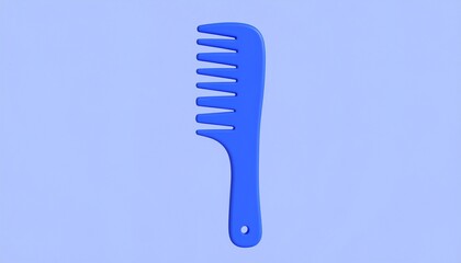 Blue Wide Tooth Comb for Detangling Hair on Light Blue Background.
