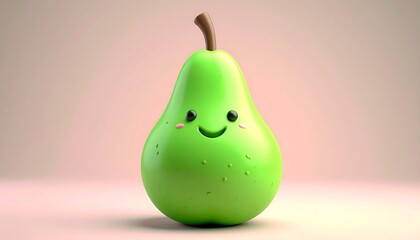 Adorable Green Pear Character with a Sweet Smile.