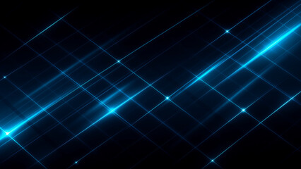 黒背景にシャープな水色の光のラインが幾何学的に交差する背景