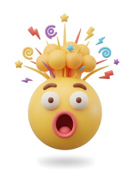 Yellow emoji face with surprised expression and exploding top head effect