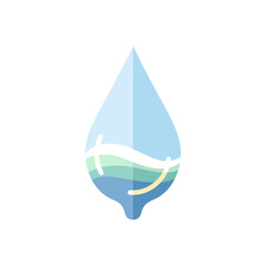 Obraz premium “Water drop icon symbolizing clean water, environmental conservation concept, flat semi-flat illustration, soft pastel colors, minimal detail, single icon, no text, transparent background”