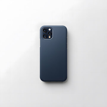 3D navy blue matte smartphone case centered on white gradient background, sleek durable minimalist design, soft even lighting, clean product render