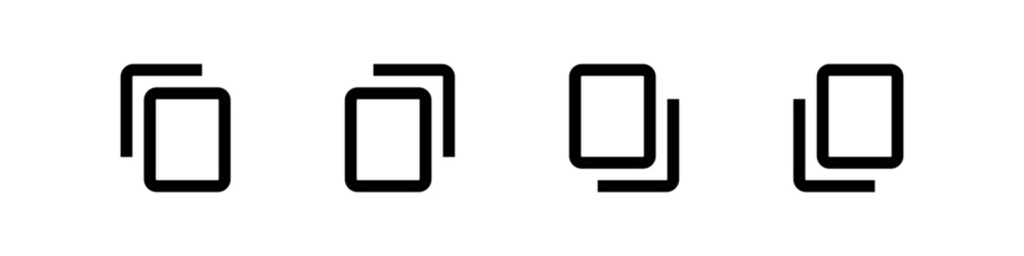 Copy and duplicate document interface vector icon set. Minimalist line icons for layers and file doubling vector. Black geometric symbols for mobile app interface design vector