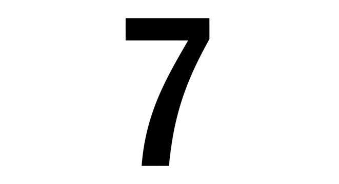 Black Number Seven on White Background.