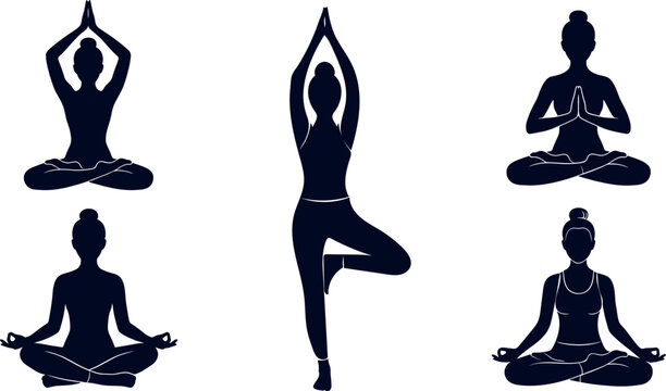 Female yoga silhouettes in tree pose and meditation vector