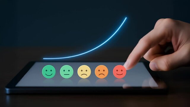 Customer feedback online review user rating sad face tablet hand digital survey evaluation physical therapy knee acl meniscus rehab return to sport