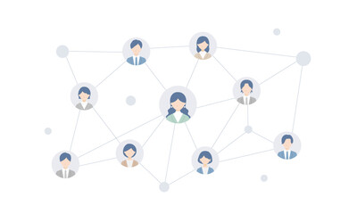 ビジネスパーソンの人脈ネットワークのベクターイラスト (フラットデザイン) 男性･女性のスーツ姿の人物