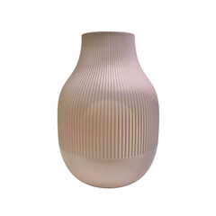 Pink ribbed ceramic vase object on white background