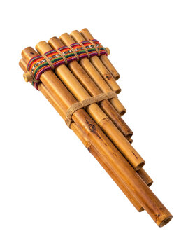 Traditional Bamboo Pan Flute with Colorful Andean Textile Band and Twine, South American Music, Ethnic Woodwind, isolated on transparent background
