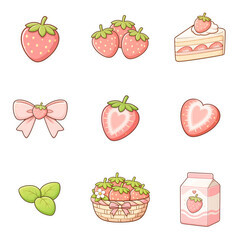 Strawberry Valentine Clipart Set &ndash; Cute Dessert, Heart and Romantic Elements