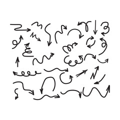 Large Set of Hand-Drawn Sketchy Arrow Doodles Isolated on White Background