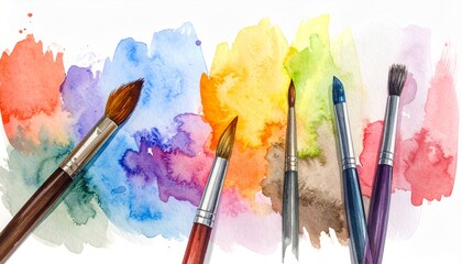 Fototapeta premium Colorful Paintbrushes with Watercolor Background Art.