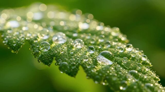 Spiderweb Morning Jewels A delicate spiderweb covered in countless perfect spheres of dew, each acting as a miniature prism, subtly swaying and shimmering as light catches them.