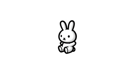 Obraz premium Cute cartoon white bunny sitting, simple adorable rabbit illustration, sweet animal character design on white background