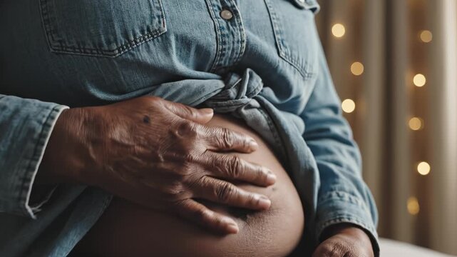 Pregnant person holding belly