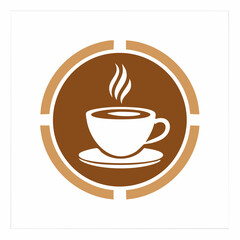 Fototapeta premium Minimalist coffee cup icon in circular frame, simple design, flat style, smooth outline, vector graphic illustration