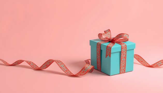 Gift of Delight: A turquoise gift box adorned with a delicate ribbon, resting gracefully against a soft backdrop. A visual representation of generosity and celebration. 
