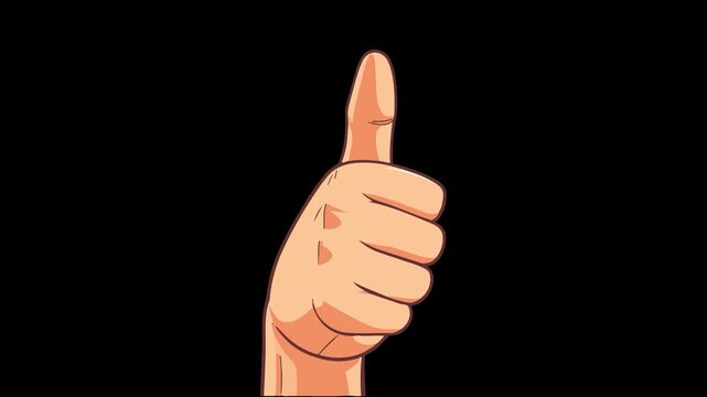 Animated cartoon hand giving thumbs up on black background, symbolizing approval and success
