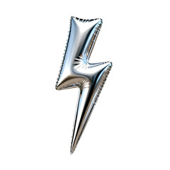 A shiny silver lightning bolt shaped balloon floats perfect for designs on transparent background high quality