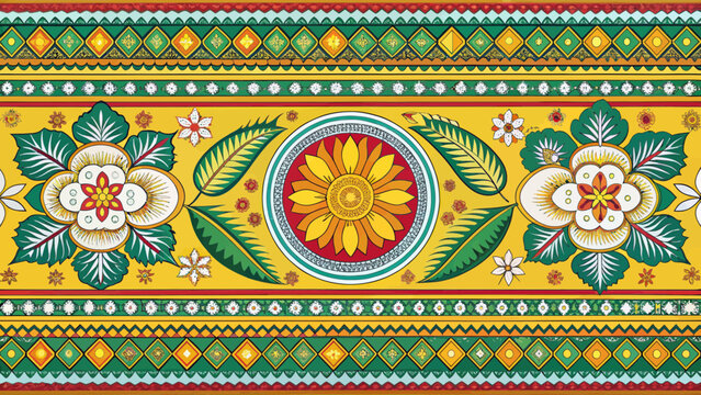 Vibrant Sri Lankan Folk Art Floral Pattern Border Design